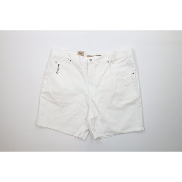 Deadstock Vtg 90s Paco Jeans Mens 44 Spell Out Baggy Denim Shorts Jorts White
